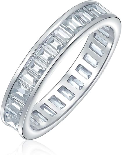Channel Set Emerald Cut Baguette CZ Wedding Band Ring .925 Sterling Silver - Retro Red, White & Blue Nail Inspo | 1950s Diner Aesthetic Lifestyle