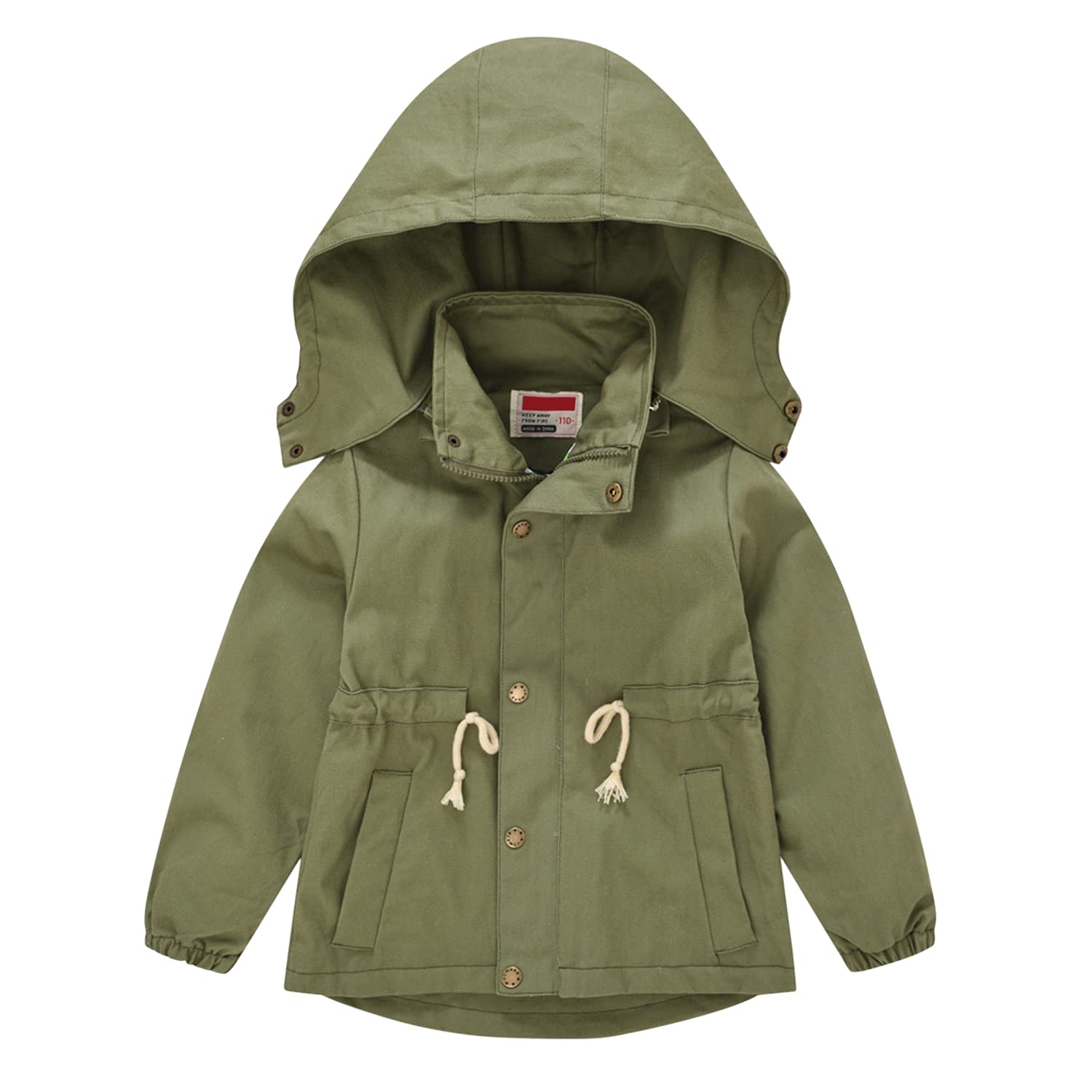 Kids Boys Girls Hooded Windbreaker Jacket Trench Coat Outerwear with Removable Hood