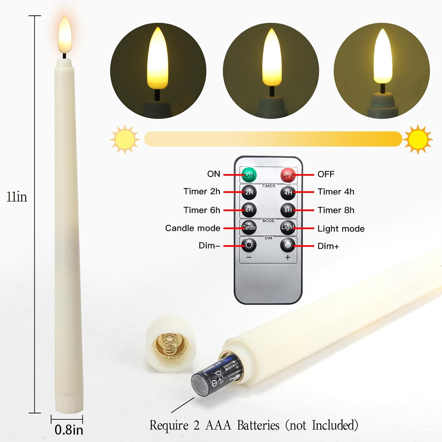 6 Pcs Flameless Ivory Taper Candles with Remote Timer Dimmer, Battery Operated CandleSticks with Flickering Light, Plastic 11 inches LED Window Candles, for Christmas Home Party Wedding Decor - Image 9