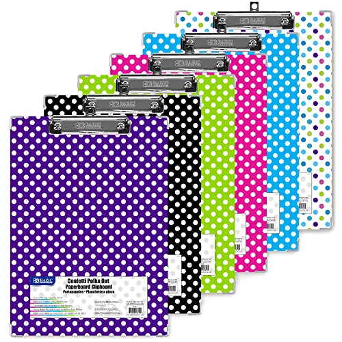 6 Pk, BAZIC Standard Size Polka Dot Paperboard Clipboard w/Low Profile Clip (Colors May Vary)