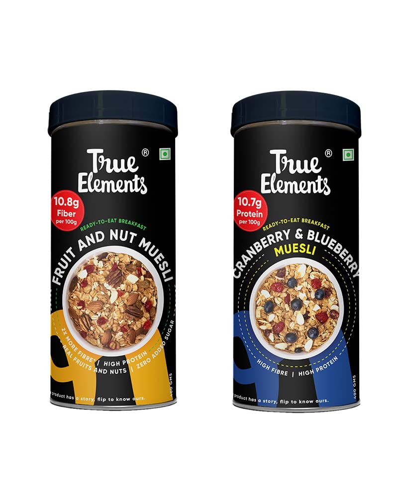 True Elements Muesli Fruit and Nuts 400gm + Cranberry Blueberry Muesli