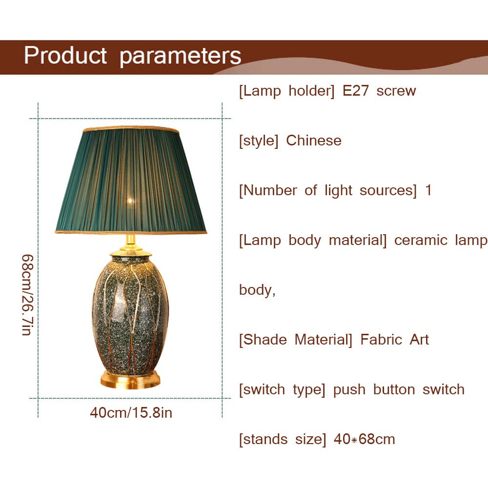 Lampada da tavolo in ceramica da 26,7 pollici Paese Americano Verde Tracciamento Oro Ceramica Lampada da Tavolo Comodino Per Camera Da Letto Soggiorno Home Office