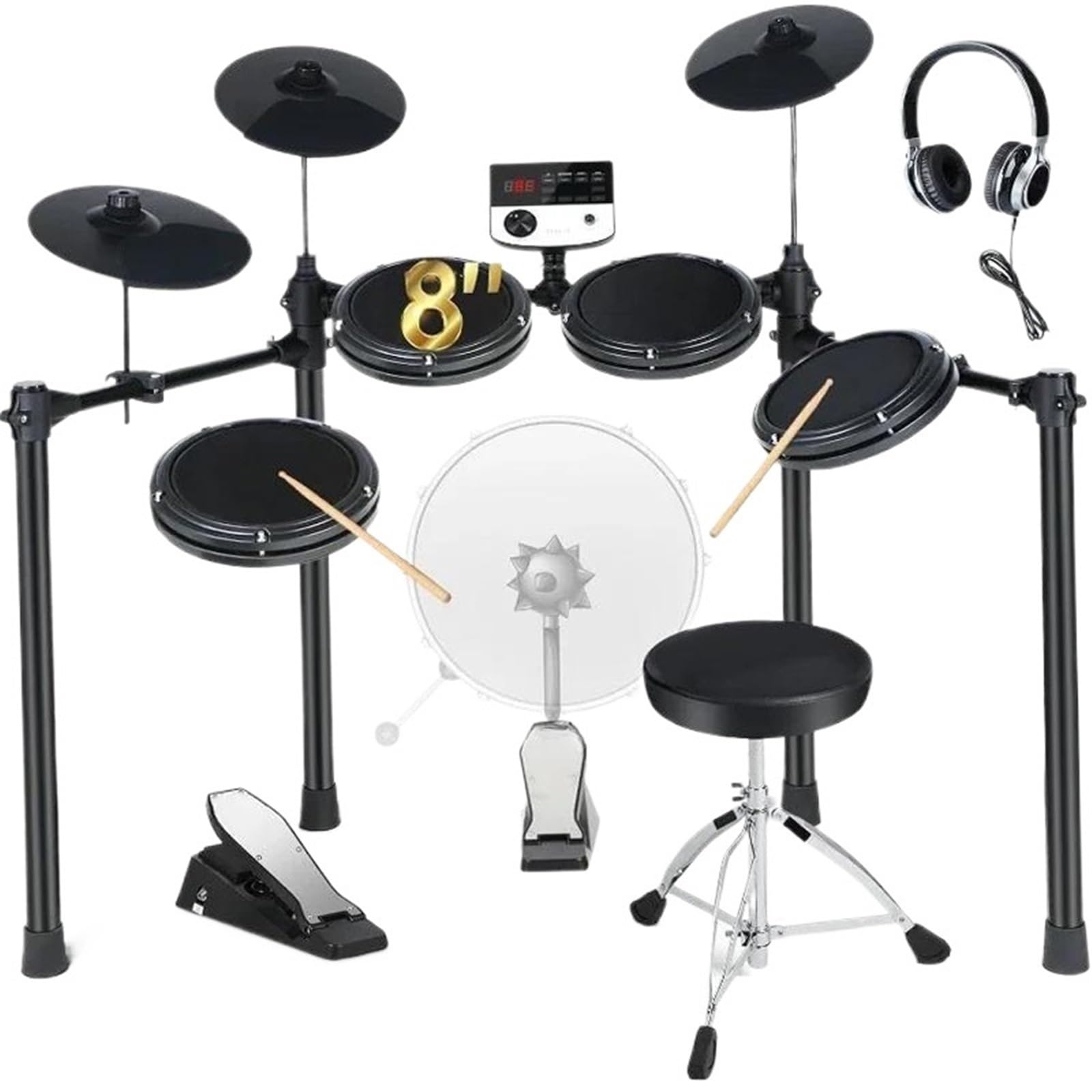 5 Tamburi 3 Piatti 4 Pad Silenziosi In Mesh Kit Elettronico Per Principianti Adulti Kit E Con Sgabello Per Batteria