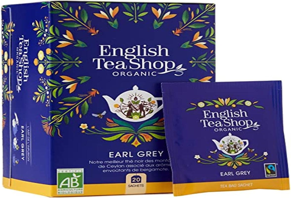 English Tea ShopOrganic Earl Grey | Blend Of Ceylon Black Tea & Bergamot Flavour | 100% Organic Black Tea | Caffeine-Free | 20 Tea Bags