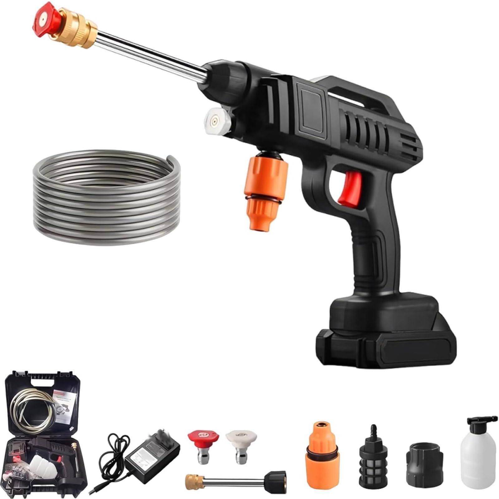 BOOZXCV Cordless Pressure Washer with 2 Battery, Handheld Hidrolavadora Inalambrica, Portable Car Power Washer, for Clean Car Washing Watering Garden Patio