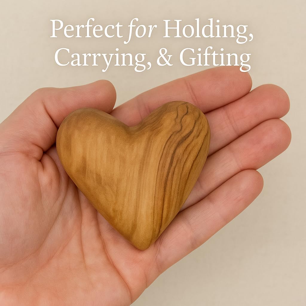ZULUF Set of 10 Olive Wood Hearts 2 x 2 Bulk Pack Hand Carved Wooden Hearts Wedding Favors Party Pack Valentine Bowl Filler Rustic Home Decorations Handmade in Bethlehem w/Certificate