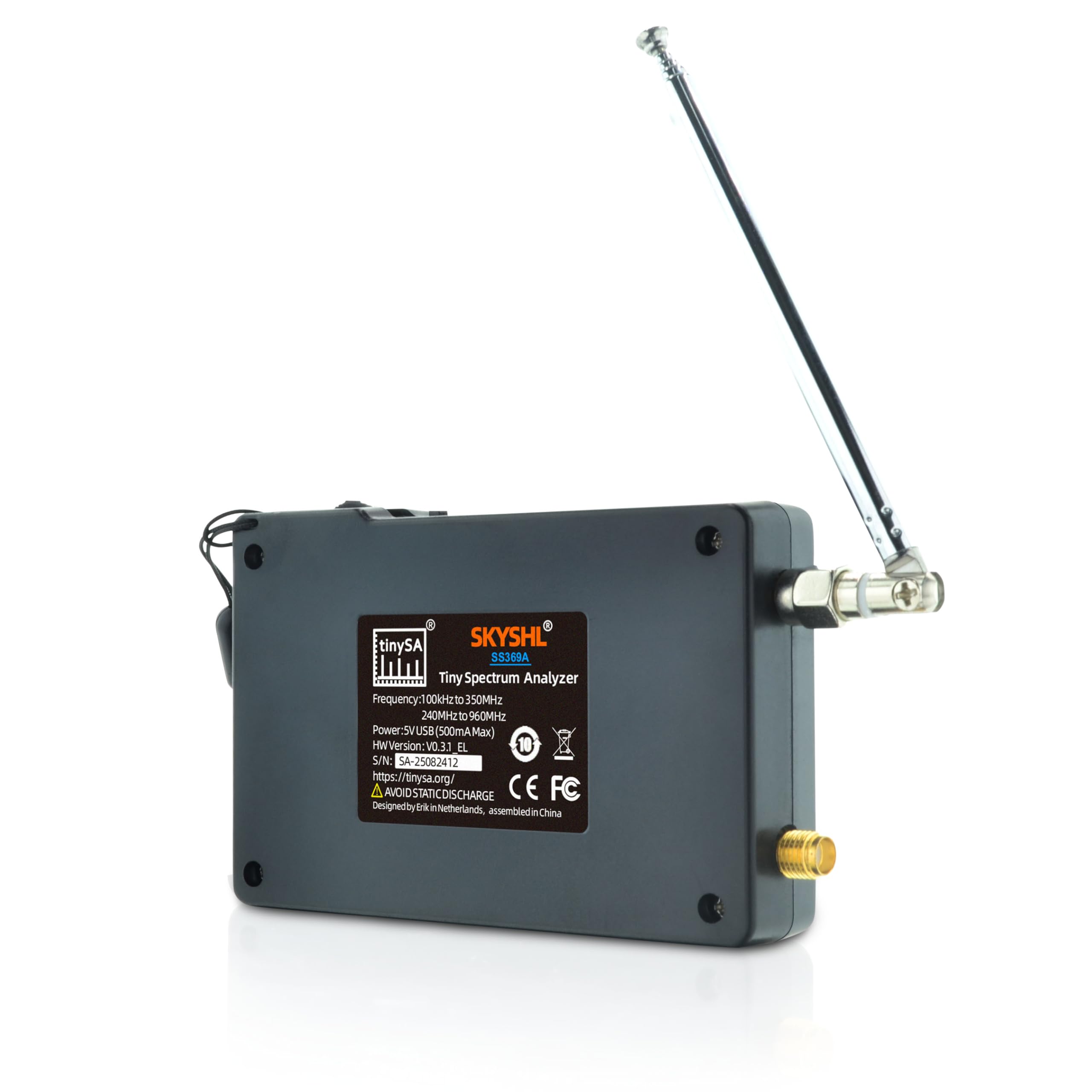 Analizzatore di Spettro Portatile TinySA 100kHz a 960MHz con Touchscreen da 2,8", Analizzatore di Frequenza V0.3.1, Generatore di Segnale di Ingresso MF/HF/VHF e UHF con Protezione ESD