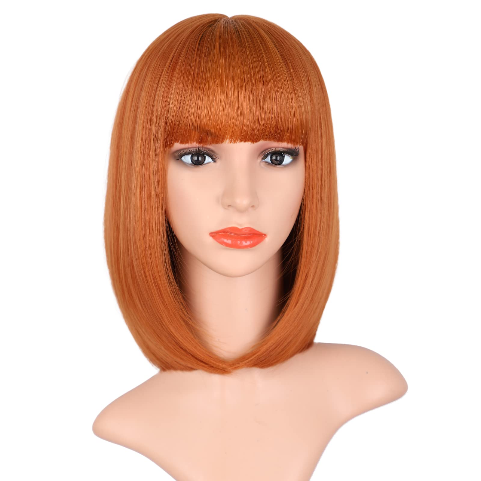 AISI BEAUTY Ginger Orange Wig with Bangs Orange Ginger Bob Wigs for Women 12 Inch Short Straight Bob Wig Synthetic Hair Colored Wigs for Cosplay Party