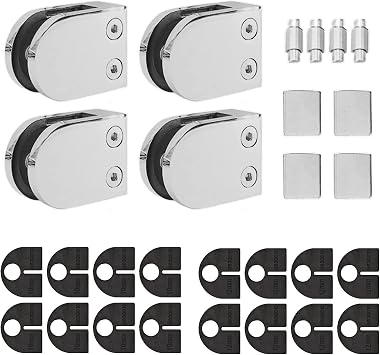 4 Pcs Stainless Steel 316 Grade 1-3/4" OD Flat Back D Glass Clamp 65 x 45 mm 2.5 x 1.75 Inches for 3/8" or 1/2" Tempered Glass or Laminated Glass Flat, Satin Finish