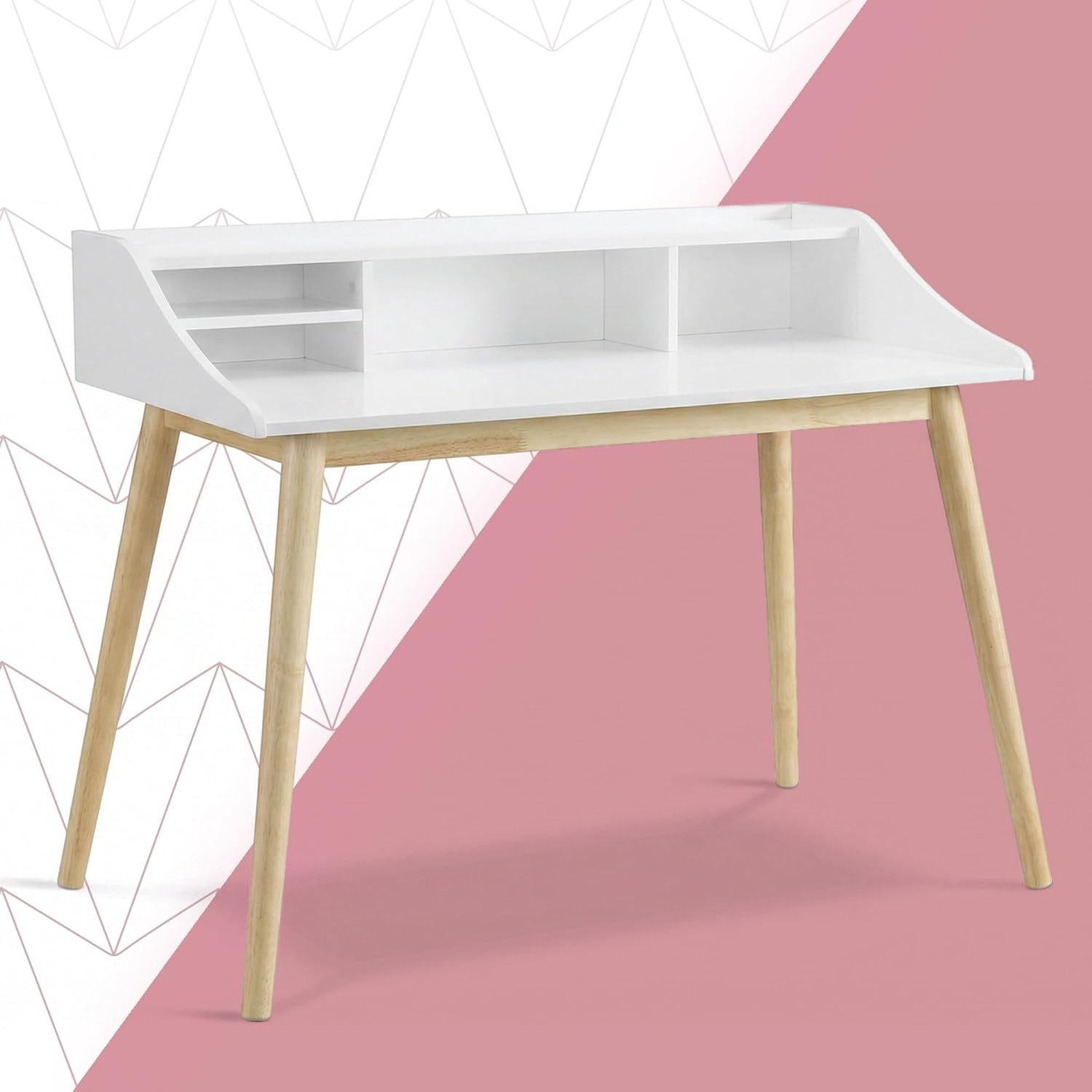 Click365 Alton Writing Computer Desk with Shelves, Retro Laptop Workstation for Home Office, Bedroom or Small Spaces