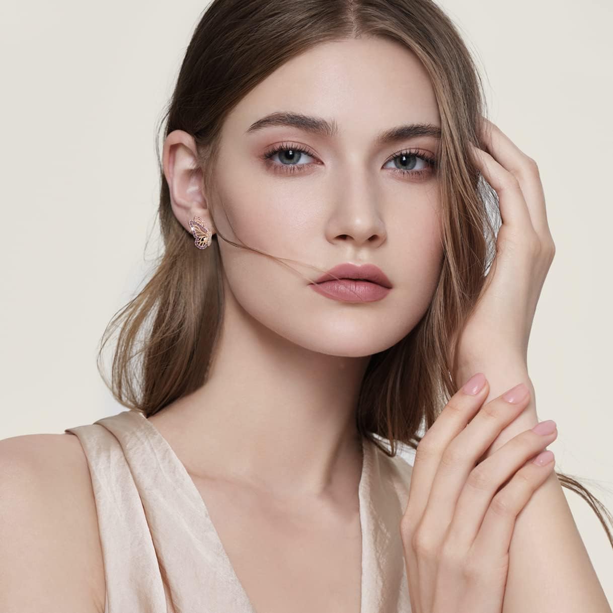 Richapex 18K Gold Earrings for Women Trendy, Butterfly Earring for Women Gold Hoop Earring, Gold Butterfly Earrings Hypoallergenic Stud - Image 2