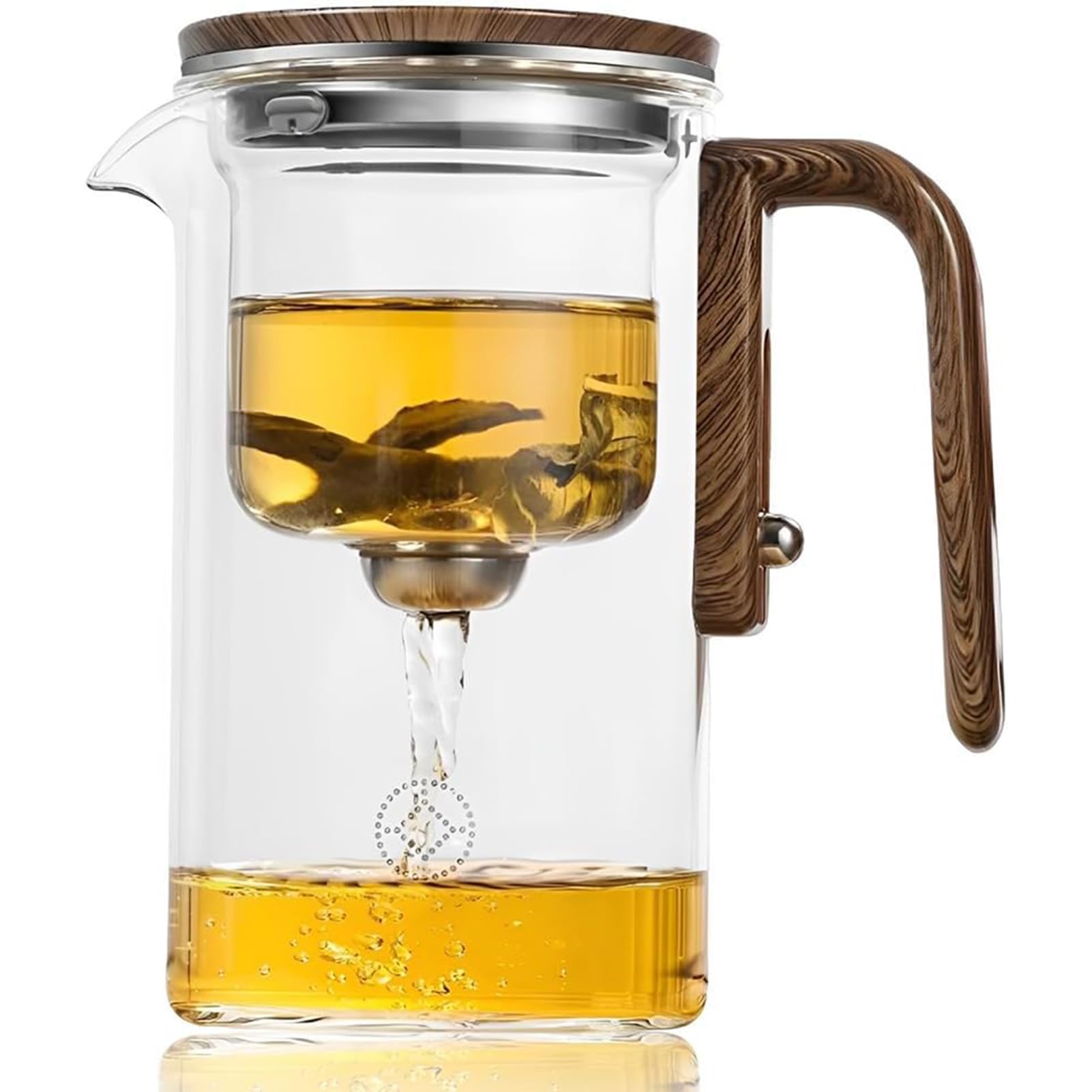CFGYHN Enchantea Tea Pot, Glass Teapot with Wooden Handle, Tea Infuser, 720ml, Transparent