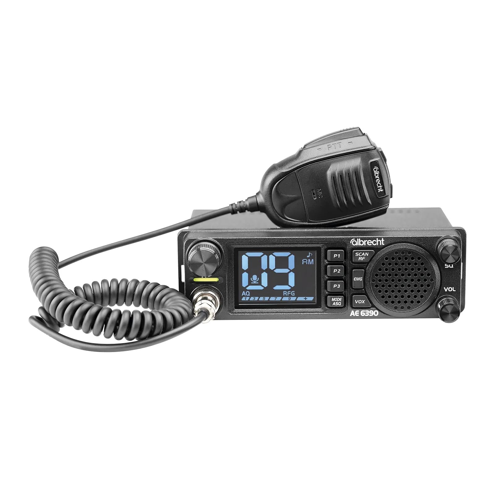Albrecht AE 6390 CB - Display da 2,4", funzione vivavoce VOX, montaggio DIN, 40 canali AM/FM, altoparlante anteriore da 2 W, ricerca canale, guaina RF, microfono e accessori, colore nero, 12639