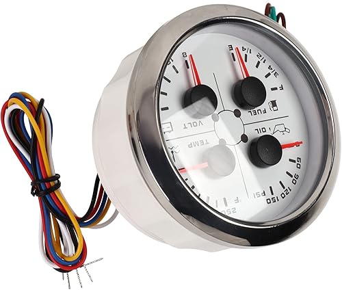 Miniatura 9 de Calibre multifunción 4 en 1, voltímetro de 3.346in, nivel de combustible, presión de aceite, medidor de temperatura de agua, impermeable DC 9 a 32