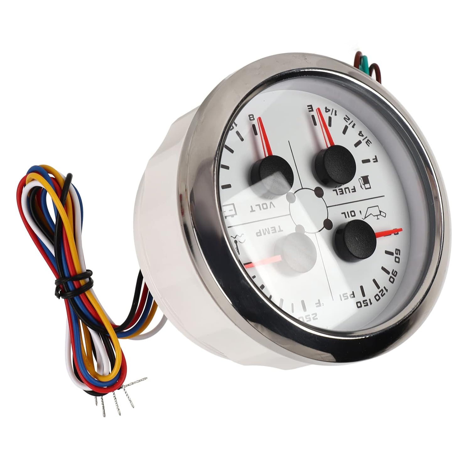 4 in 1 Fuel Level Gauge Oil Pressure Water Temperature Gauge 85mm Stainless Steel Car RV Boat Motorcycle (White °F/PSI)