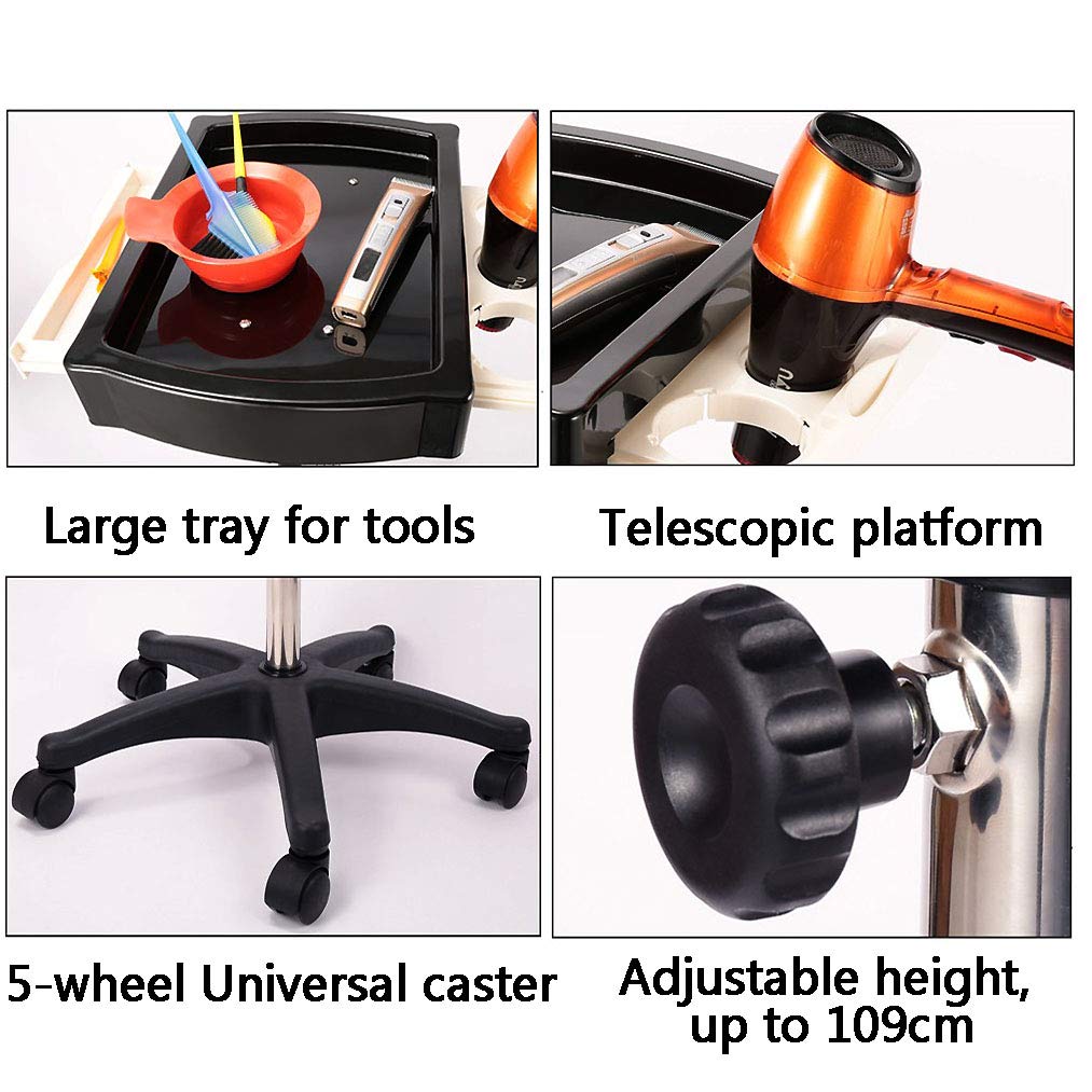 Carrello Parrucchiere, Carrello professionale per parrucchiere, carrello per strumenti mobili, altezza regolabile, ideale per saloni di bellezza, negozi di tatuaggi, tecnici delle unghie, toelettatu