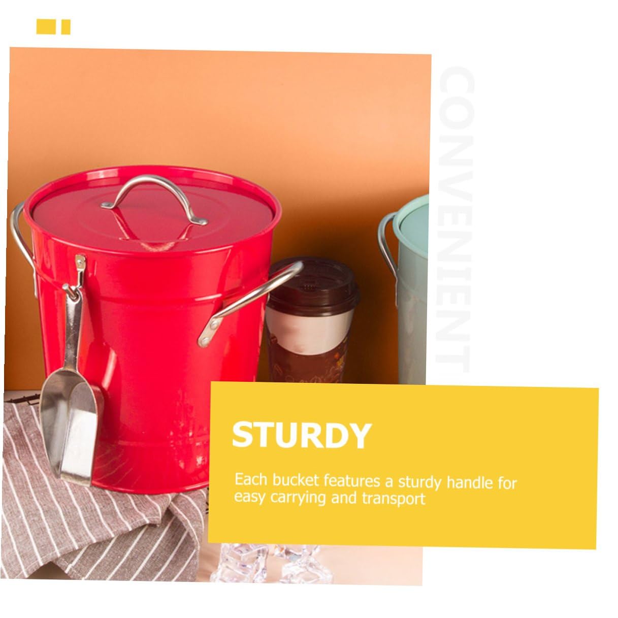 DOITOOL Seau à Glace Portable en Fer Ménager 3 L Rouge Vif Isolé Multifonctionnel pour Bar et Maison, Seau pour Congélateur Adapté aux Fêtes et Restaurants
