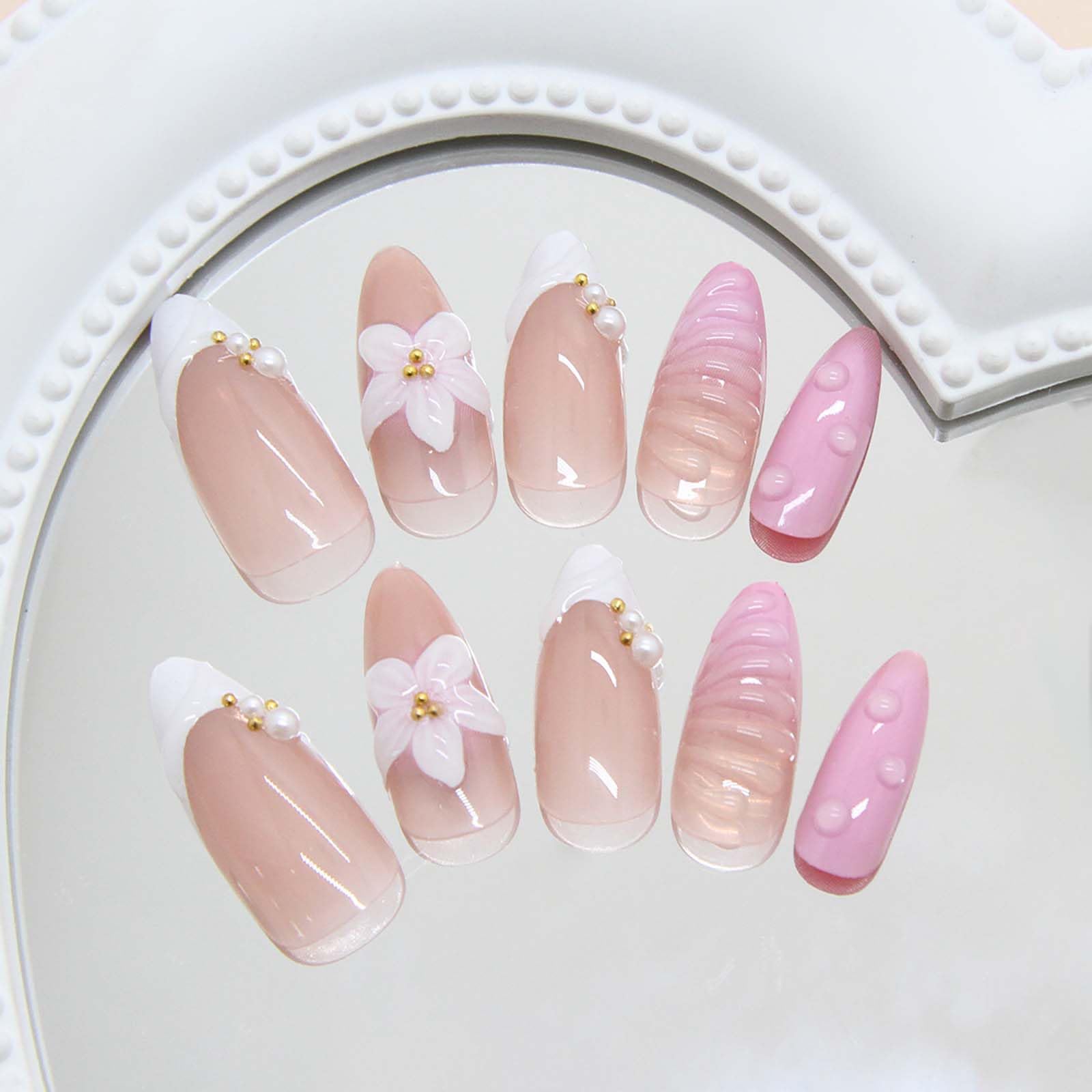 Ice Lily Press On Nails Short Almond Shape 24Pcs - Image 2