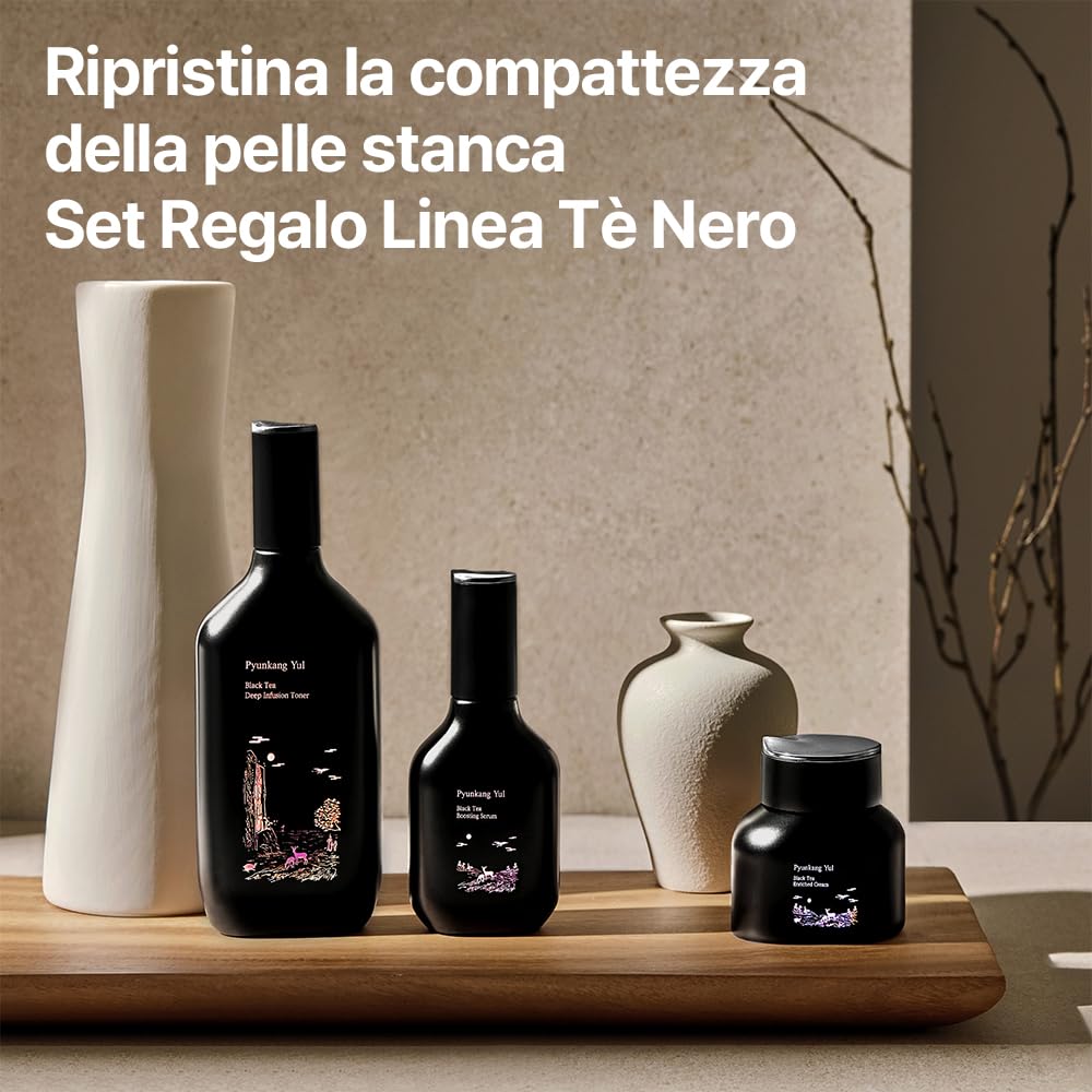 Pyunkang Yul Cofanetto regalo linea tè nero - Prodotti per la cura della pelle fermentata coreana per l'idratazione quotidiana, tonico di fascia alta premium di lusso, siero, crema