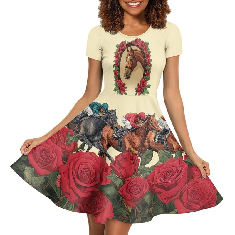Image of Irisjudy T Shirt Dress for Women Short Sleeve Girls Short Sleeve Dress Plus Size, O Neck Knee Length Midi Dress for Ladies