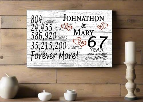 Miniatura 6 de Letrero personalizado de aniversario de 67 años, regalo de aniversario de boda para parejas o padres, madera maciza, 16.5 x 10.5 x 0.75 pulgadas