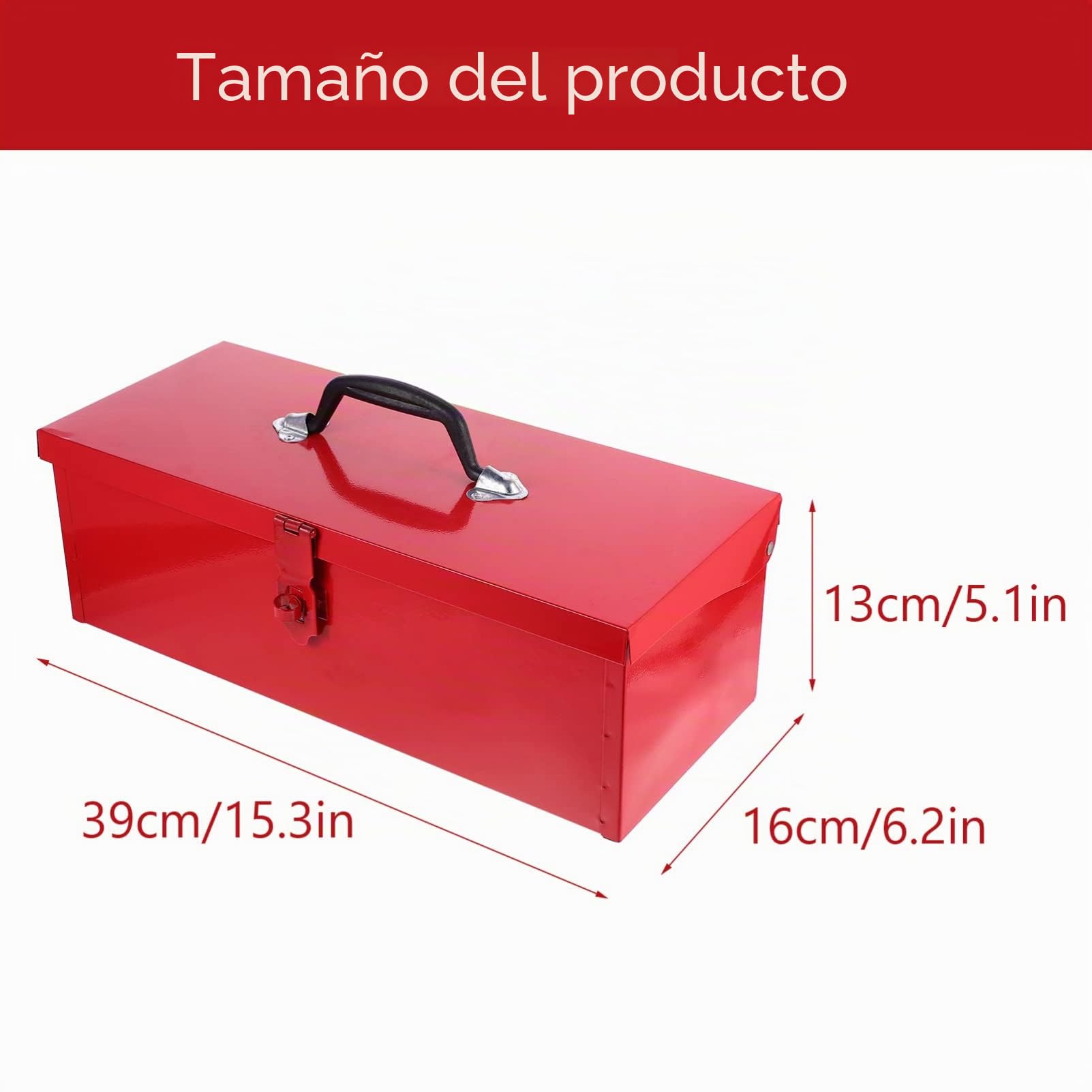 Yardwe Caja de herramientas de metal 15,35 x 6,30 x 5,12 en caja de herramientas portátil con tapa y hebilla para taller, herramientas domésticas y de mano