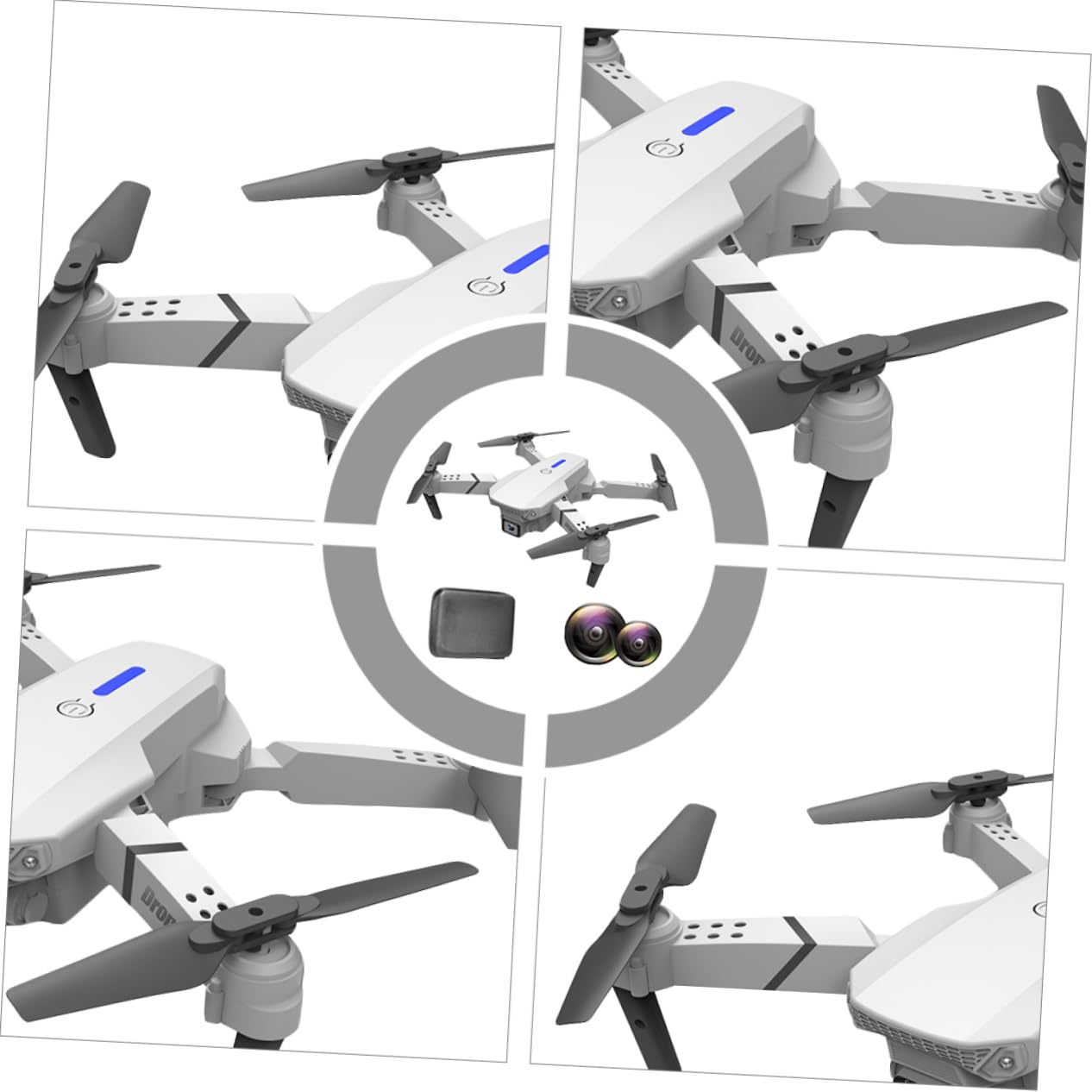 Dron Plegable E525 de Doble Cámara 4k para Fotografía Aérea | Cuadricóptero Blanco de Plástico, Vuelo Estable y Ligero, Batería Lipo 3.7v 1800mah 3 Pilas Aa