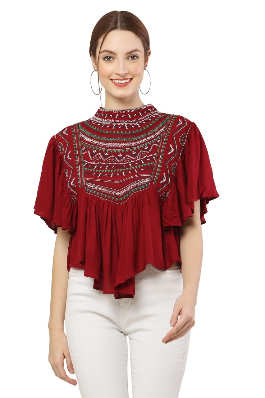 Rayon Crop Woman's Ponchos Bomber Jacket Maroon Medium-image-48