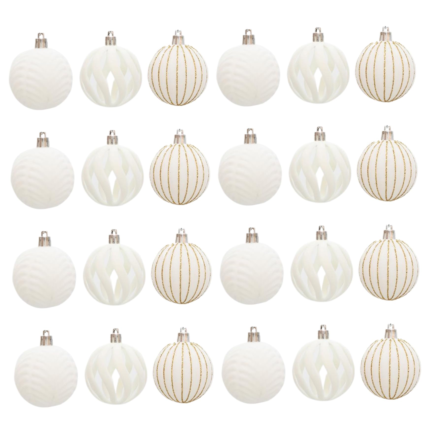 Boules de Noël en velours floqué blanc | Lot de 24 ornements chics et suspendus