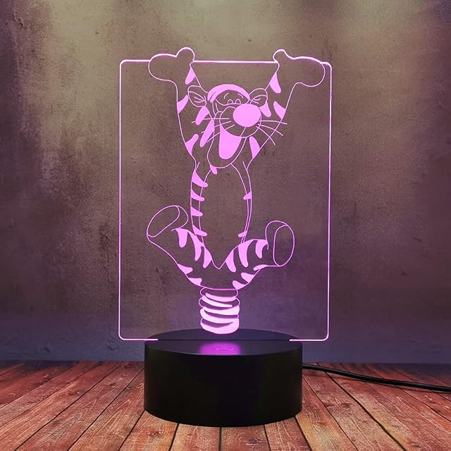 Creative Anime Night Light for Baby Sleep Cute Kawaii Bouncing Tigger 3D LED Touch Remote Illusion Table Lamp USB 16 Color Desk Lamp Kid Christmas Birthday Party Gift Luminous Decor Lava Bulb
