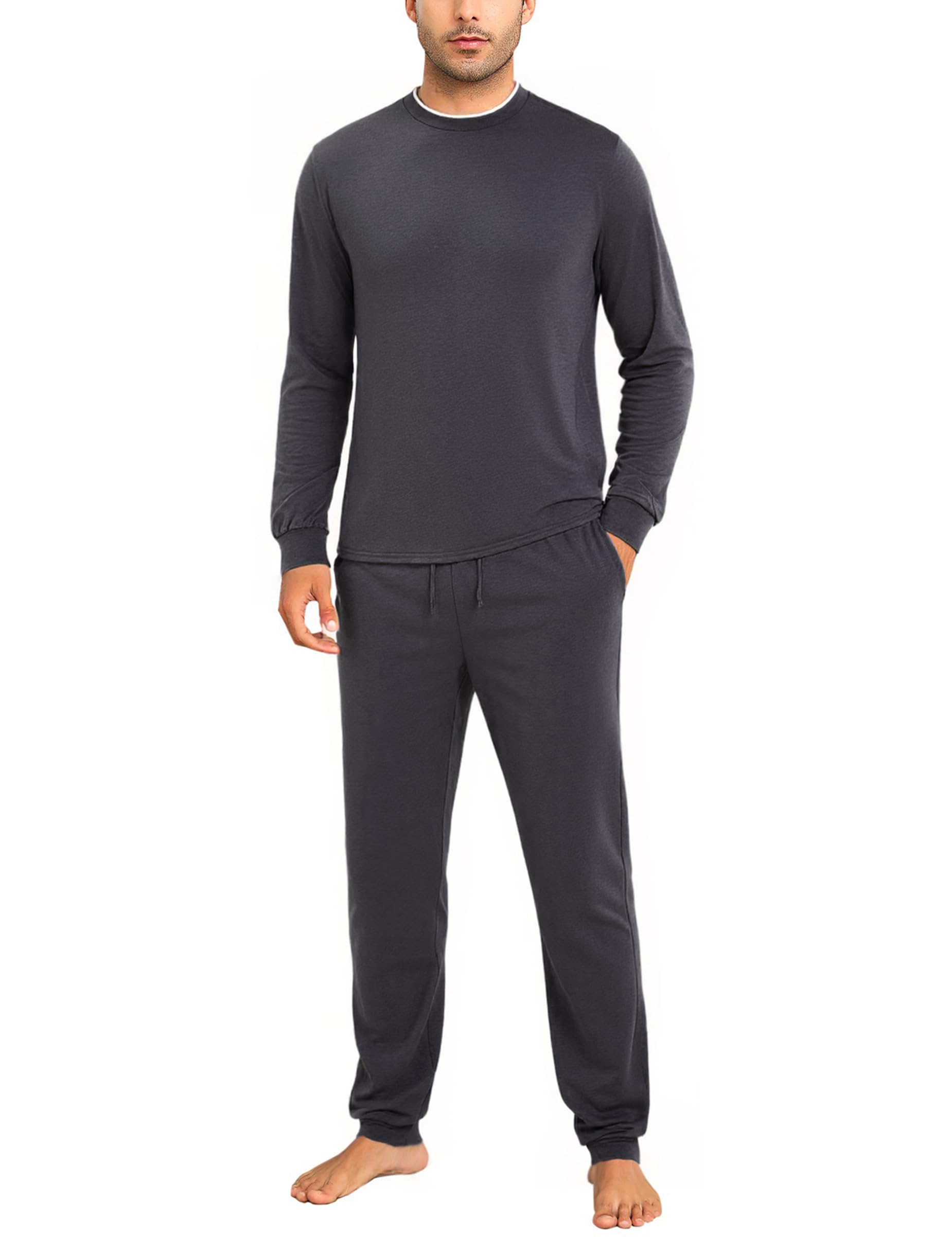 thumbnail: Aseniza Pyjama Voor Heren - Winter Pyjama Lange Mouwen, 95% Katoen, Zacht En Comfortabel, Loungewear In A-grijs Donkerblauw