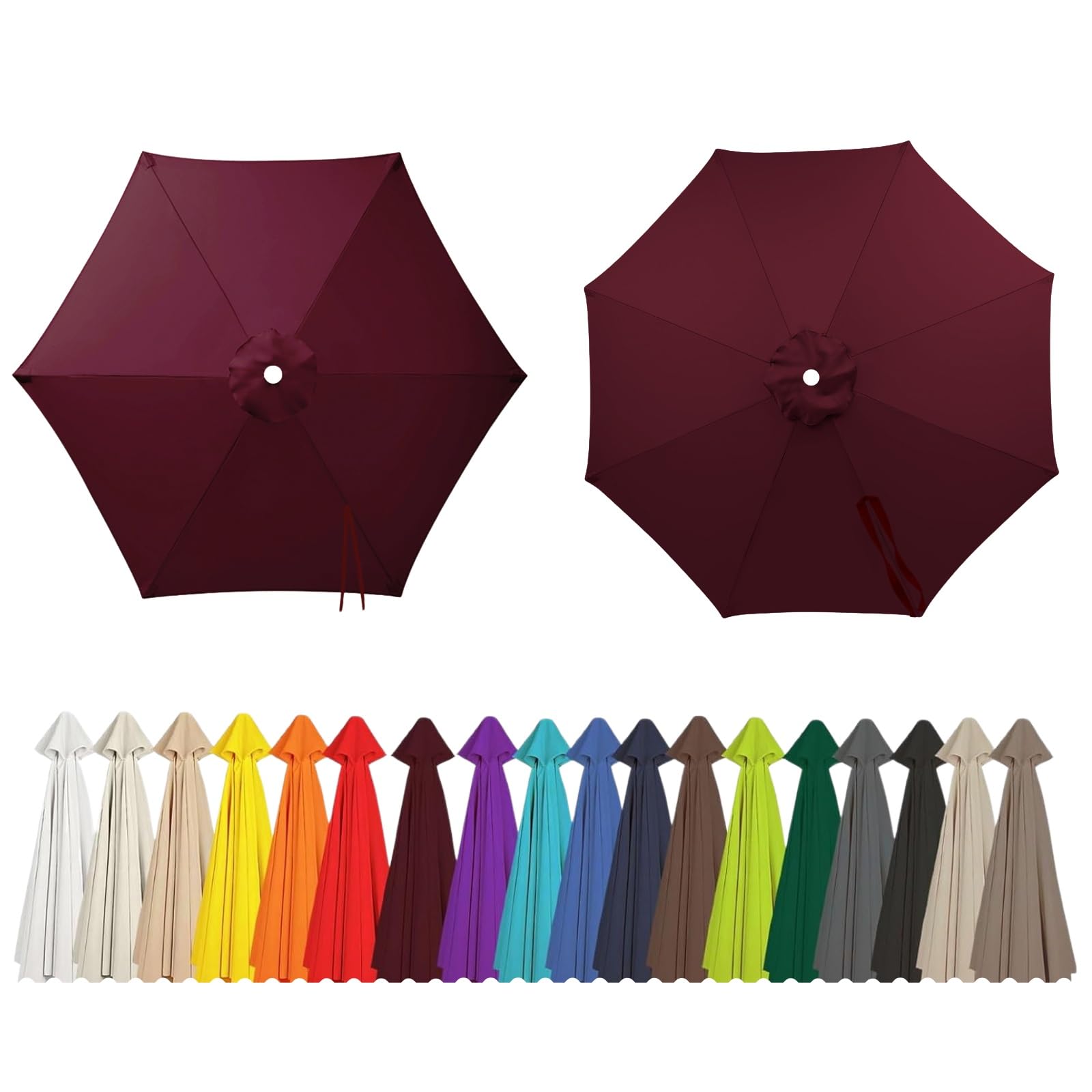 2m 2.5m 2.7m 3.0m 4.0m Replacement Parasol Canopy 6/8 Arms, UV30+ Waterproof Garden Umbrella Parasol Cover, Large Canopy Sun Beach Umbrellas for Garden Patio Pool(Burgundy,6-RIBS-7.5FT/2.30m)