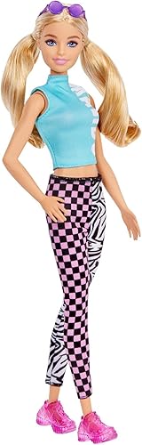 Barbie Fashionistas - muñeca 158 con pelo rubio con vestido y leggings Malibu juguete para niños de 3 a 8 años