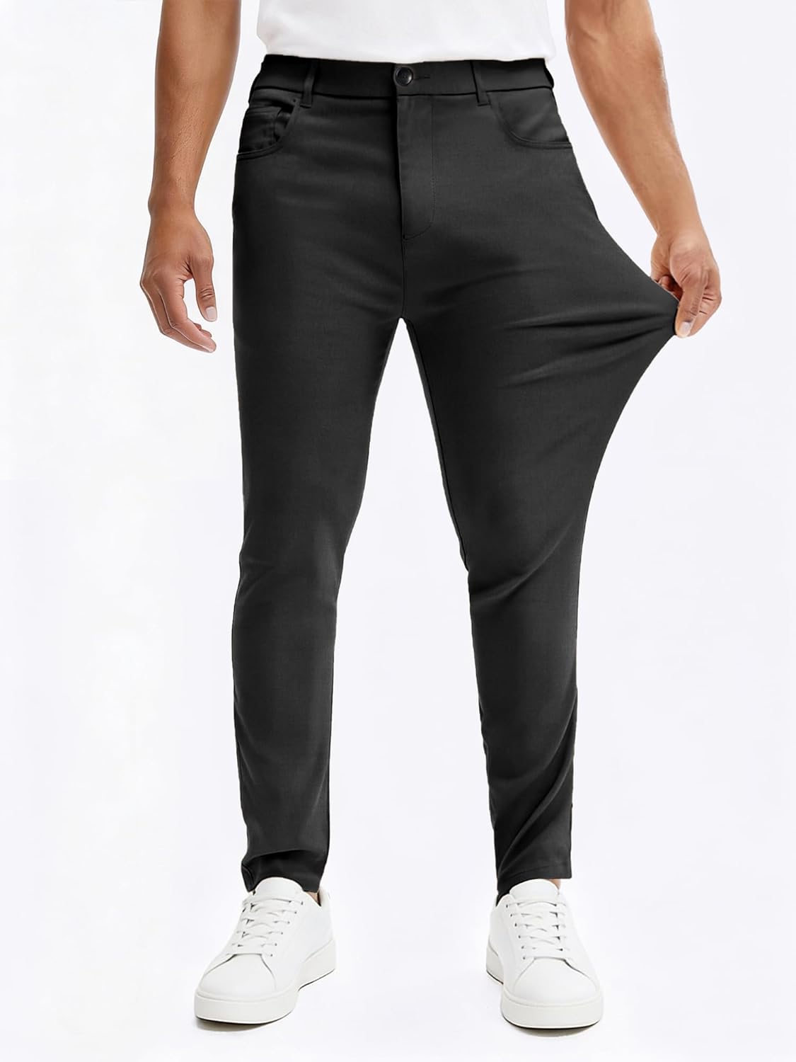 PLEPAN Men's Slim Fit Stretch Dress Pants 5 Pocket Comfort Slacks Tapered Trousers with Expandable Waist - Image 4