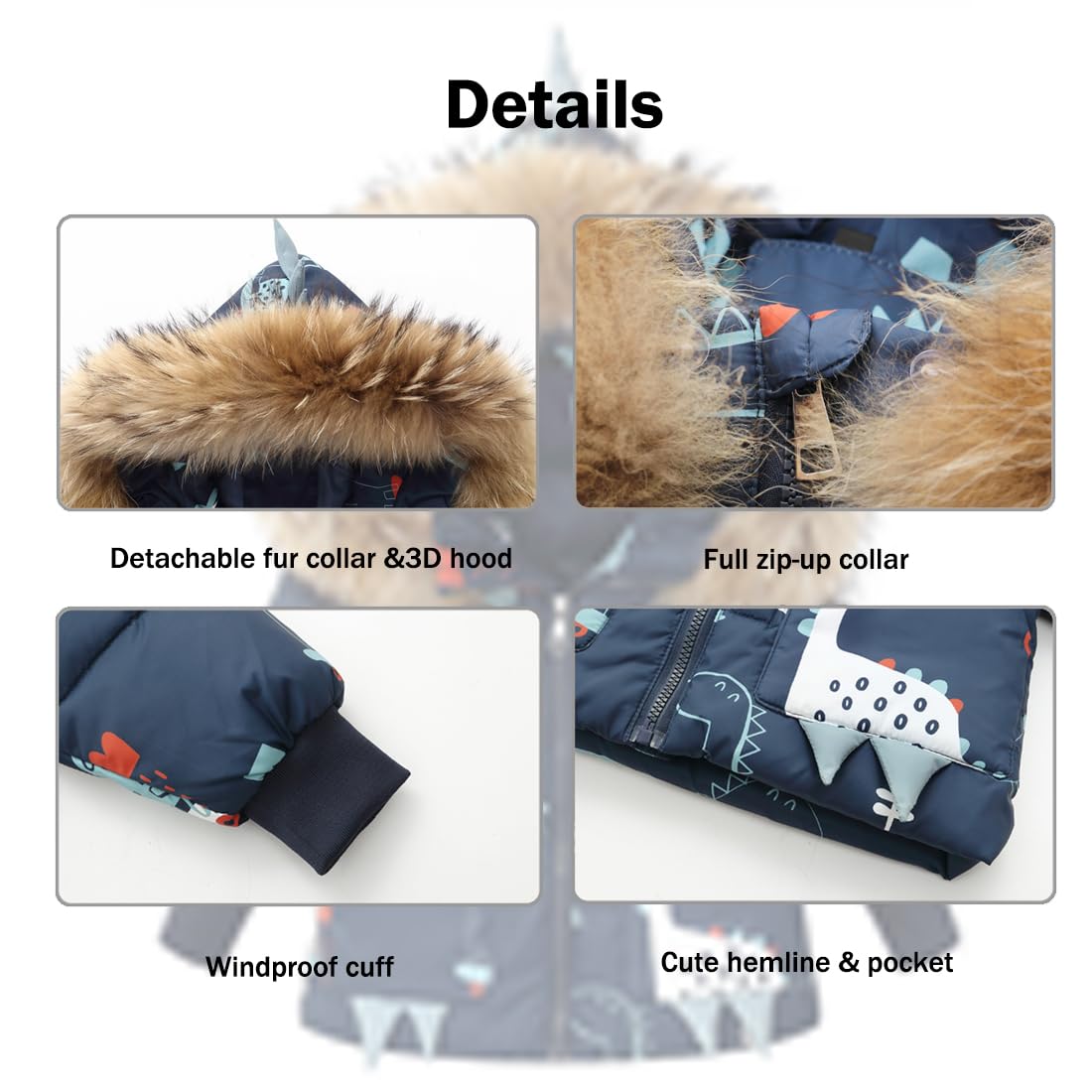 Tuta da Sci Stampata 2 Pezzi da Unisex Bambino Piumino con Cappuccio Pellicia Removibili + Salopette da Neve Invernale Antovento Impermeabile