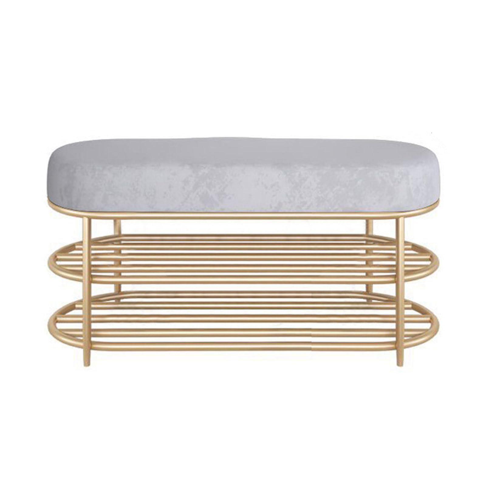 LWJSOCP Modern Metal Entry Bench with Shoe Storage Rack and Velvet Upholstered Seat