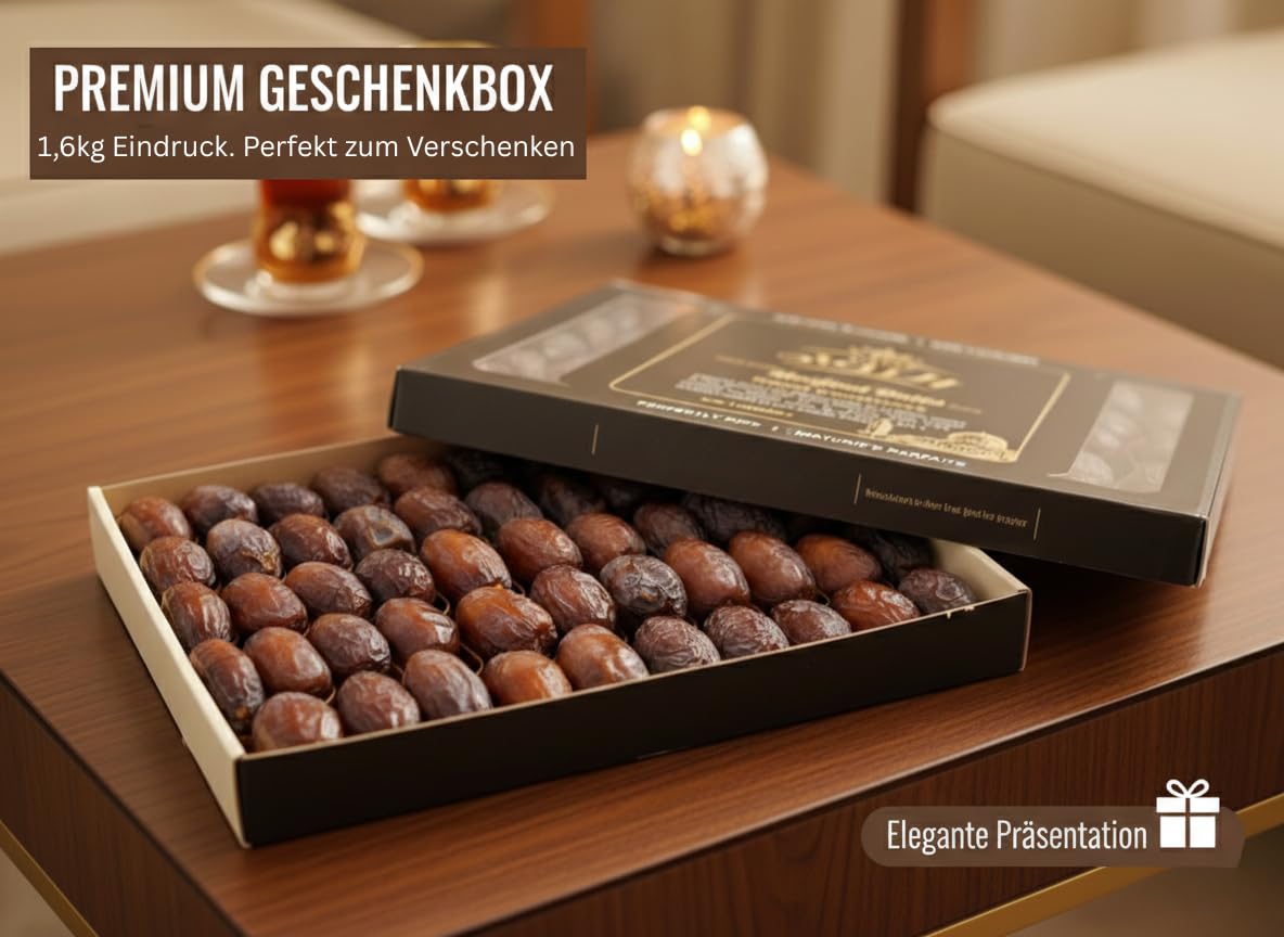 SUPER JUMBO Medjool Datteln 1,6kg - Direkt aus Palästina - Jede Dattel einzeln präsentiert - LIMITED EDITION!- Sichtbar selektierte Premium Qualität - weich & saftig