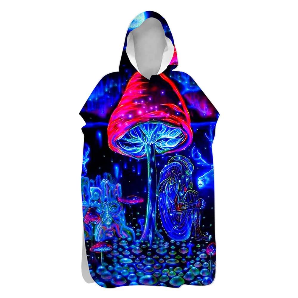 Beach Towel Hooded Poncho, Treer Quick Dry& Light Weight Changing Bath Robe with Hood, Ideal for Adult Woman & Man Child Swimming, Surfing, Bathing, Travel Towel (mushroom,80x145cm)