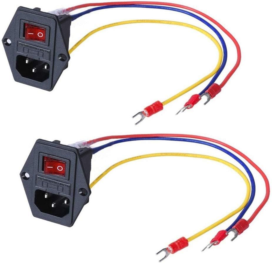 3Dman 15A 250V Rocker Switch On/Off Power Socket Inlet Module Plug 10A Fuse Switch with 18 AWG Wiring 3 Pin - 2pcs