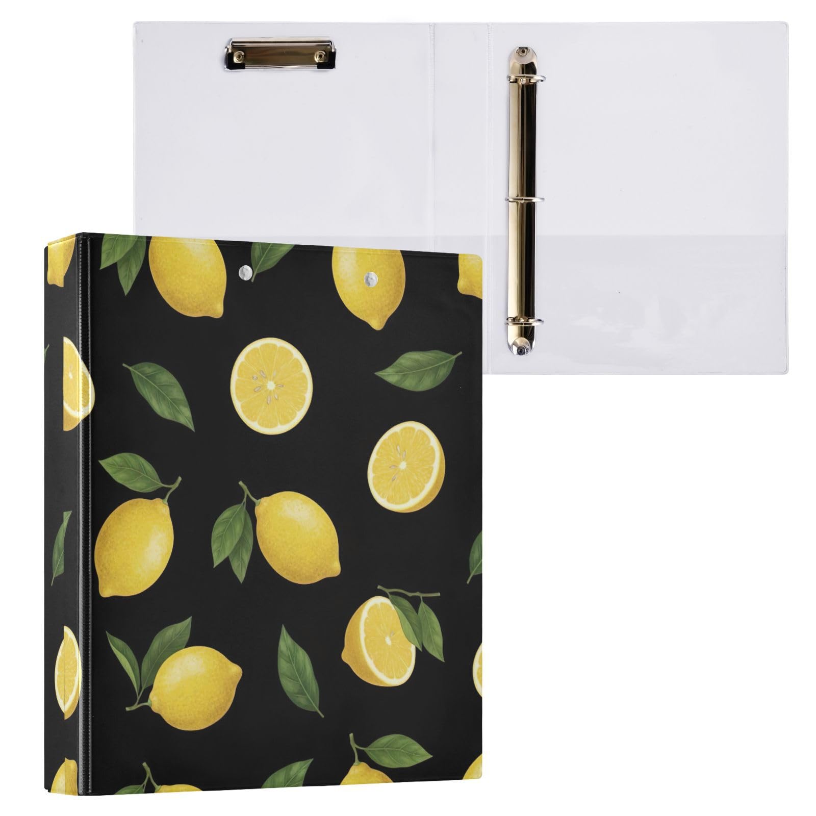 Lemons - Carpeta negra de tres anillos de 1.5 pulgadas, carpeta de anillos en D, paquete de 2 | Con portapapeles y bolsillos, para escuela, universidad, oficina