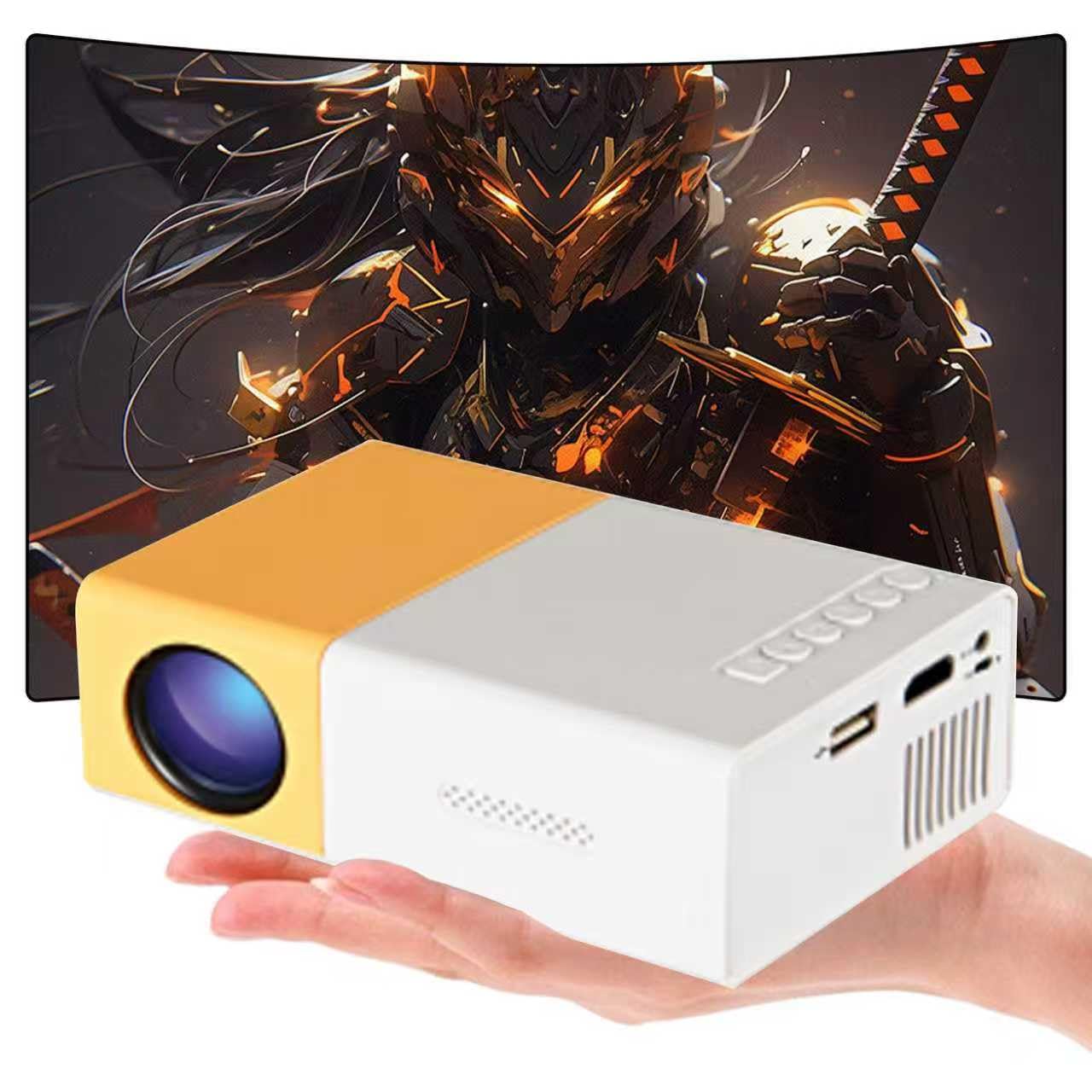 YG300 Mini Projecteur avec entrée HD,Mini Videoprojecteur pour la Chambre&l'extérieur,Videoprojecteur en Charge Une résolution de 320×240 Pixels,Compatible avec Les Smartphones&TV(Blanc et Orange)
