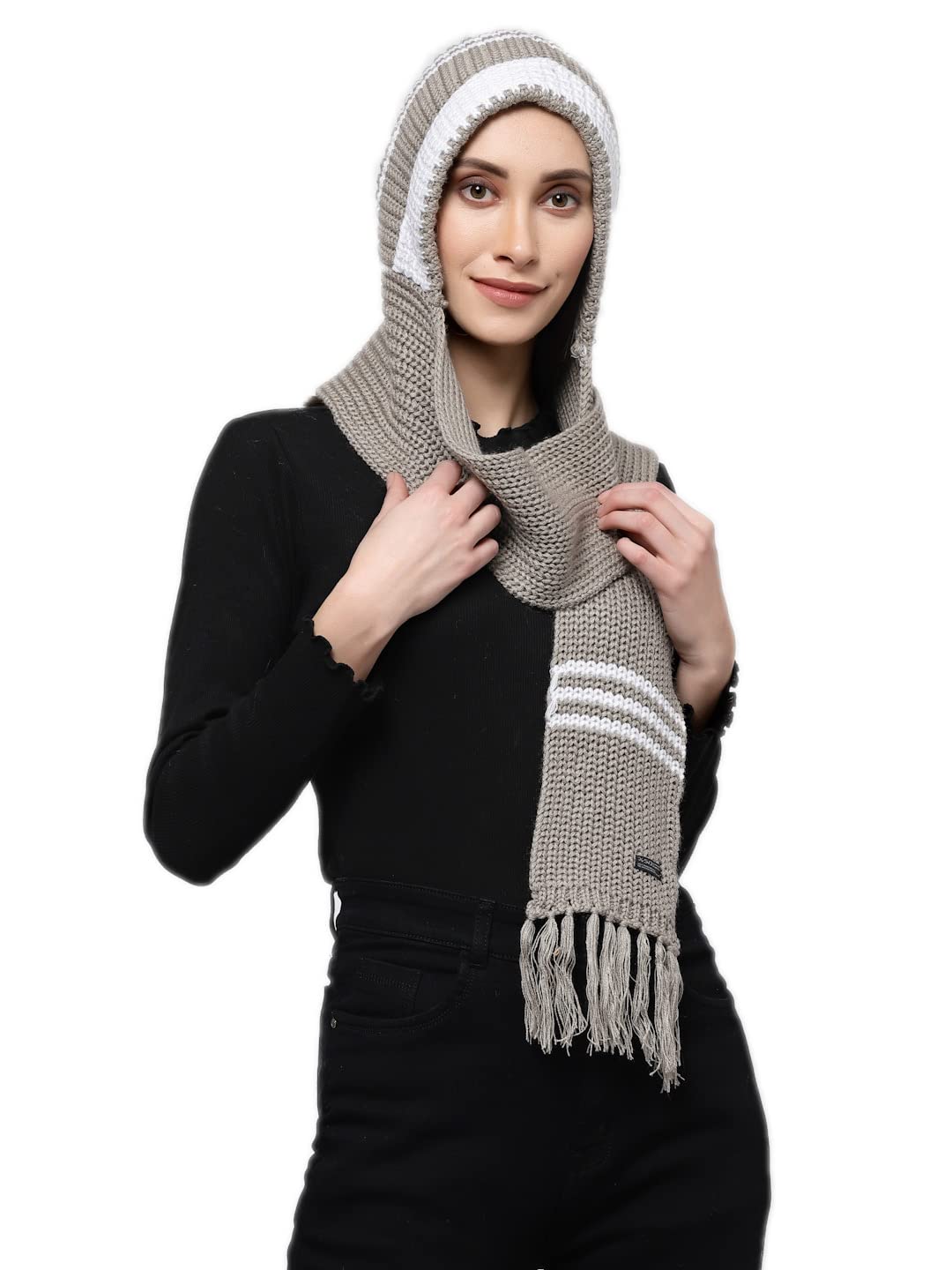 Men Acrylic Woolen Attached Cap Casual Warm Winter Wear Muffler Scarf Stole-image-32