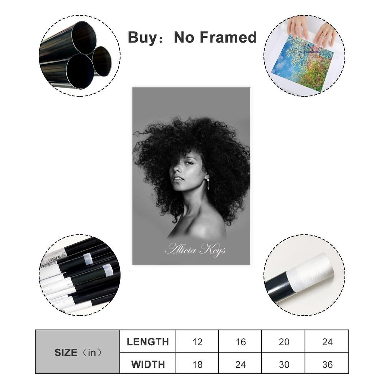 Poster Alicia Keys 60x90 Cm - Stampa Su Tela Per Decorazione Casa - Senza Cornice