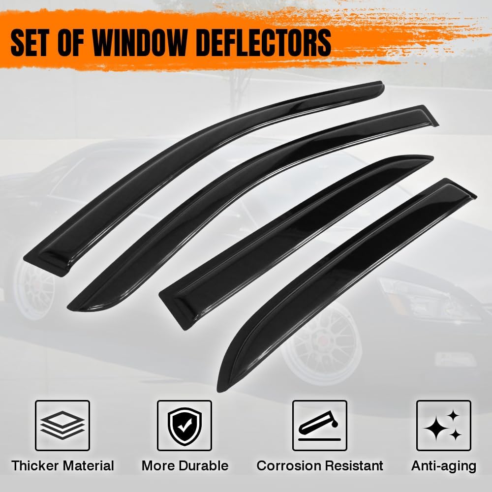 Tape on Window Visor Deflectors, Compatible with 2003-2007 Honda Accord, Acrylic Black Slim Style Window Rain Guards, Sun Wind Side Vent Visor Set, 4 Pieces