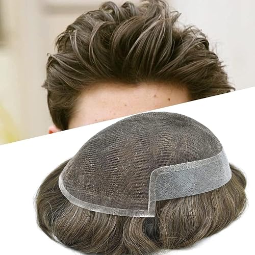 Toupee - Sistema de repuesto de piezas de cabello humano real, encaje suizo frontal, tupé para hombres, postizos con nudo decolorado, línea de