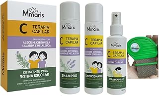 Kit M Mari's Terapia Capilar Combate Piolhos e Lêndeas Pente Fino de Ferro Aço Inox Shampoo Condicionador Spray Creme de Pentear Sem Enxague Pente Piolhos Cor Verde