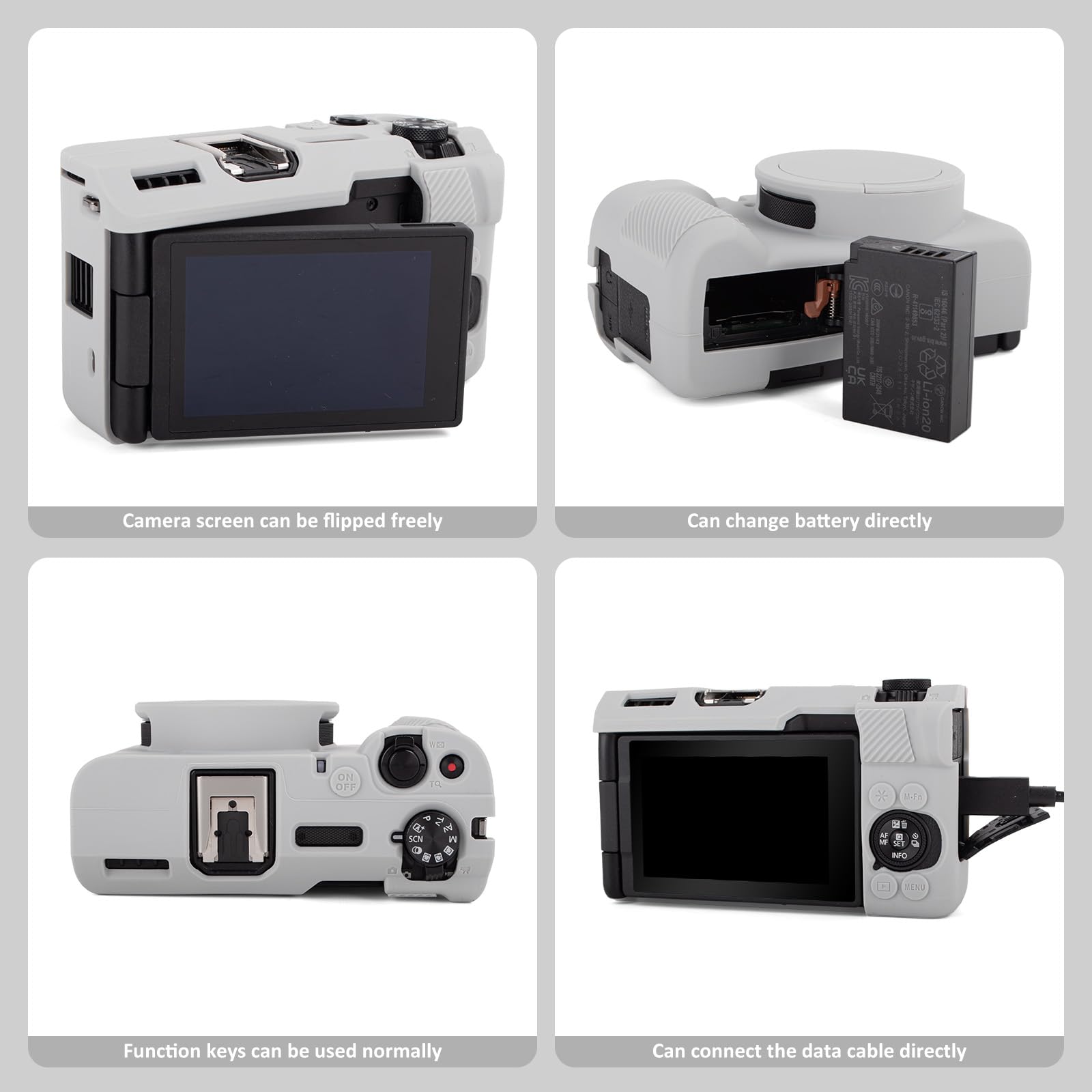 MUZIRI KINOKOO Tasche für Canon Powershot V1 Kamera – Weiche Silikon-Schutzhülle mit Abnehmbarer Objektivabdeckung für Canon V1 Vlog Kamera – Kratzfest und schmale Passform - Grau