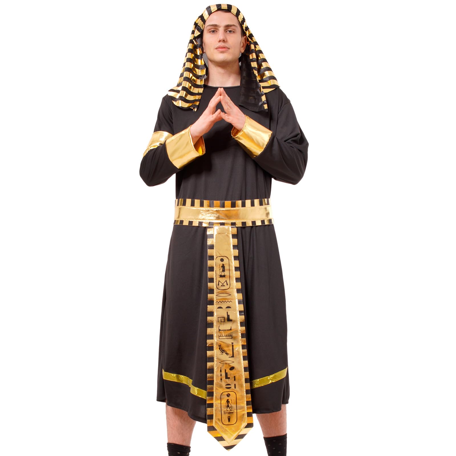 Wildarms Disfraz de faraón místico para hombre, disfraz egipcio de Halloween con accesorios dorados, Navidad y carnaval