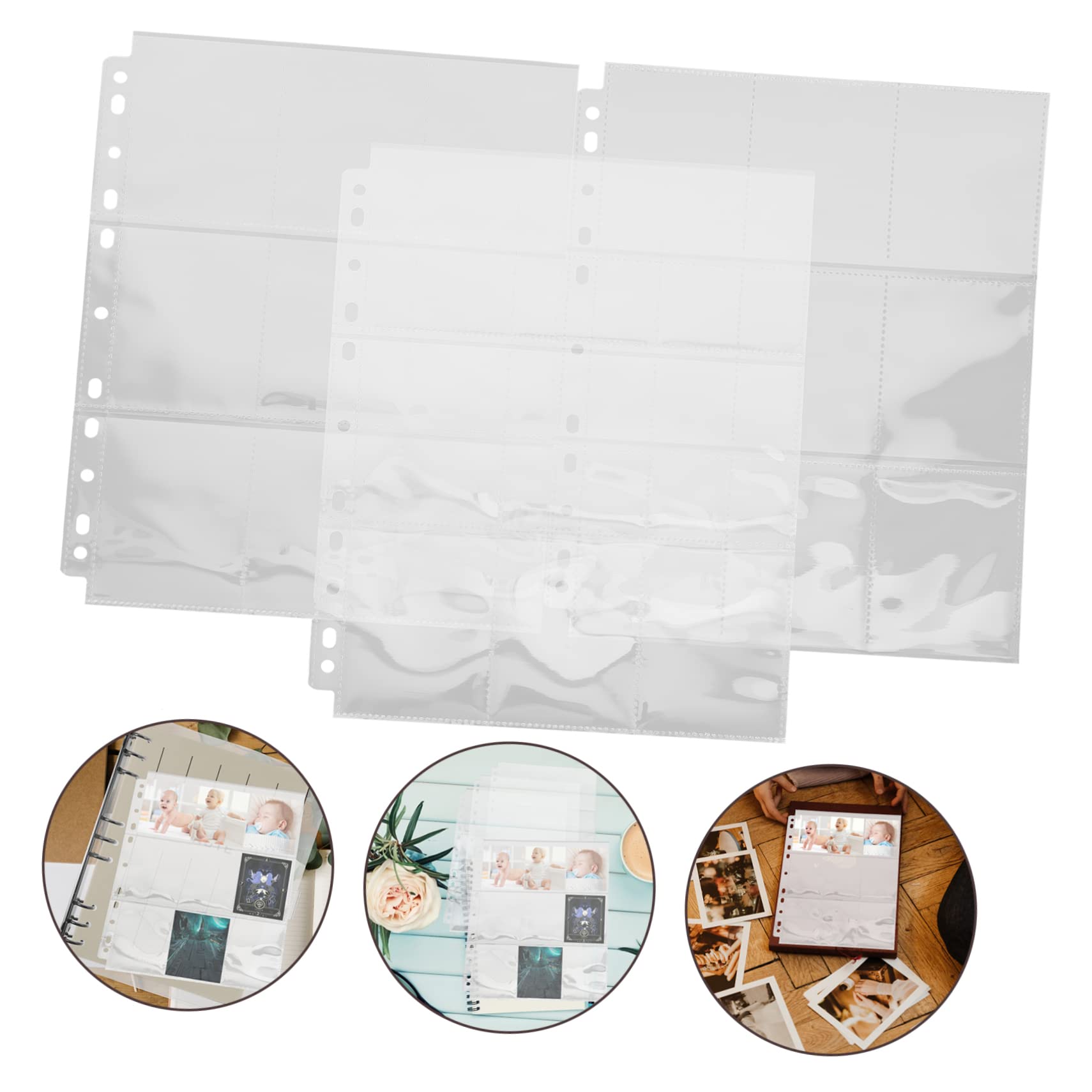 WOONEKY Fogli Raccoglitori per Carte Trasparenti in Pvc, 9 Scomparti per Foglio, 50 Pezzi, Protezione per Foto e Carte per Album ad Anelli