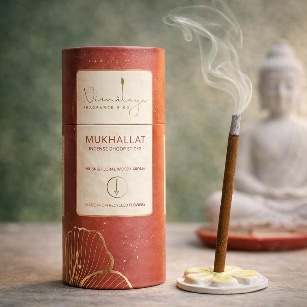 100% Natural Mukhallat Dhoop Sticks for Pooja 40 Sticks| Bamboo Less Dhoop Sticks for Home/Office | Dhup for Puja with Holder Stand | Best for Long-Lasting fragrances